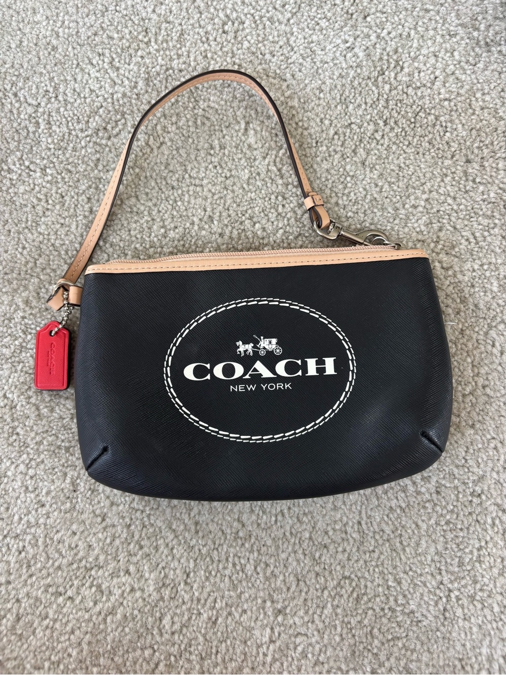 Black Coach Horse and Carriage Medium Wristlet with original red leather tag